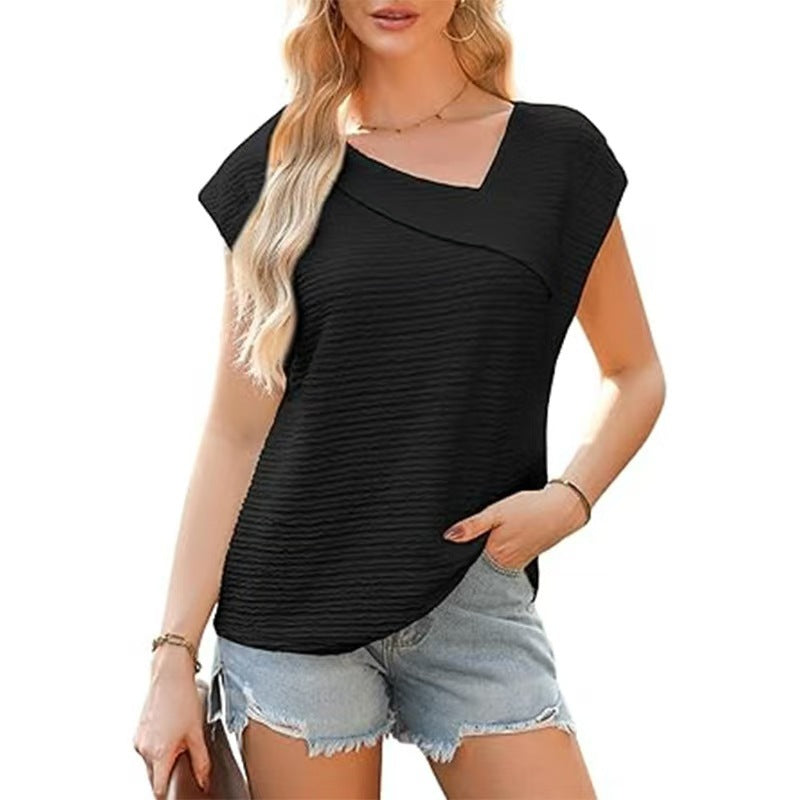 Damen elegantes Oberteil mit asymmetrischem Schnitt und modischem Texturmuster Lisslune