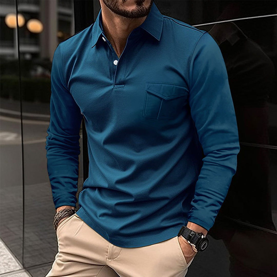 Men's casual long sleeve shirt with practical chest pocket Lisslune