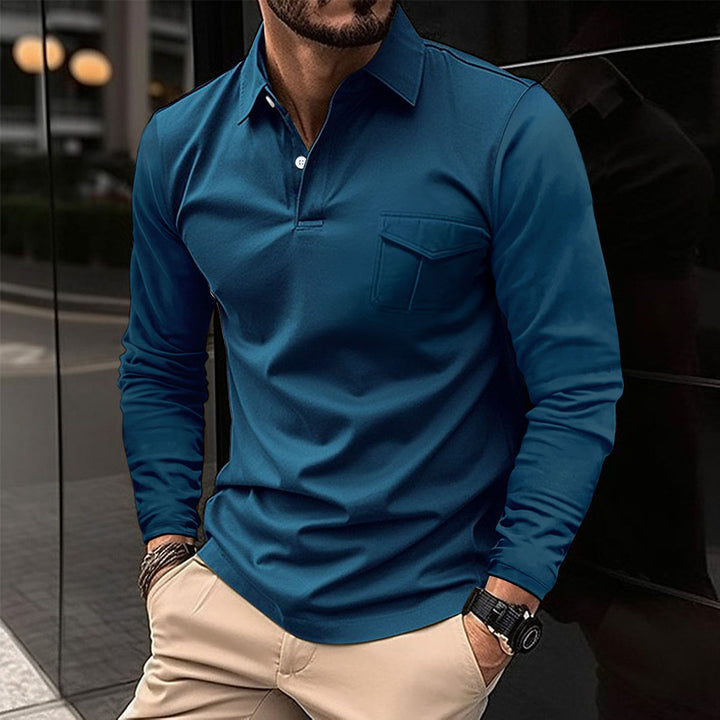 Men's casual long sleeve shirt with practical chest pocket Lisslune