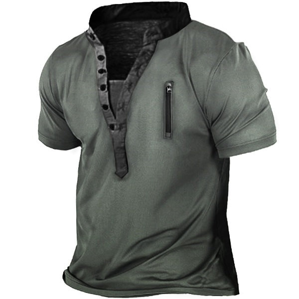 Men's short-sleeve shirt with creative stand-up collar and practical zip pocket Lisslune