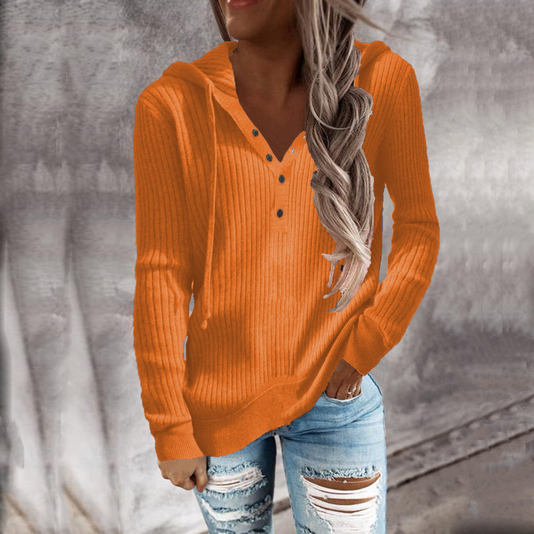 Women's hoodie with textured ribbed pattern and buttoned neckline Lisslune