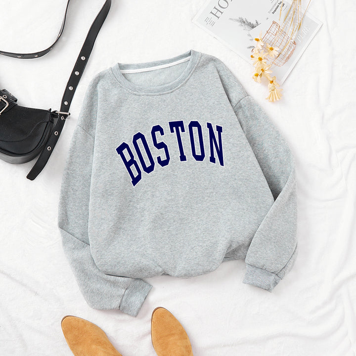 Women casual sweatshirt with Boston print Lisslune