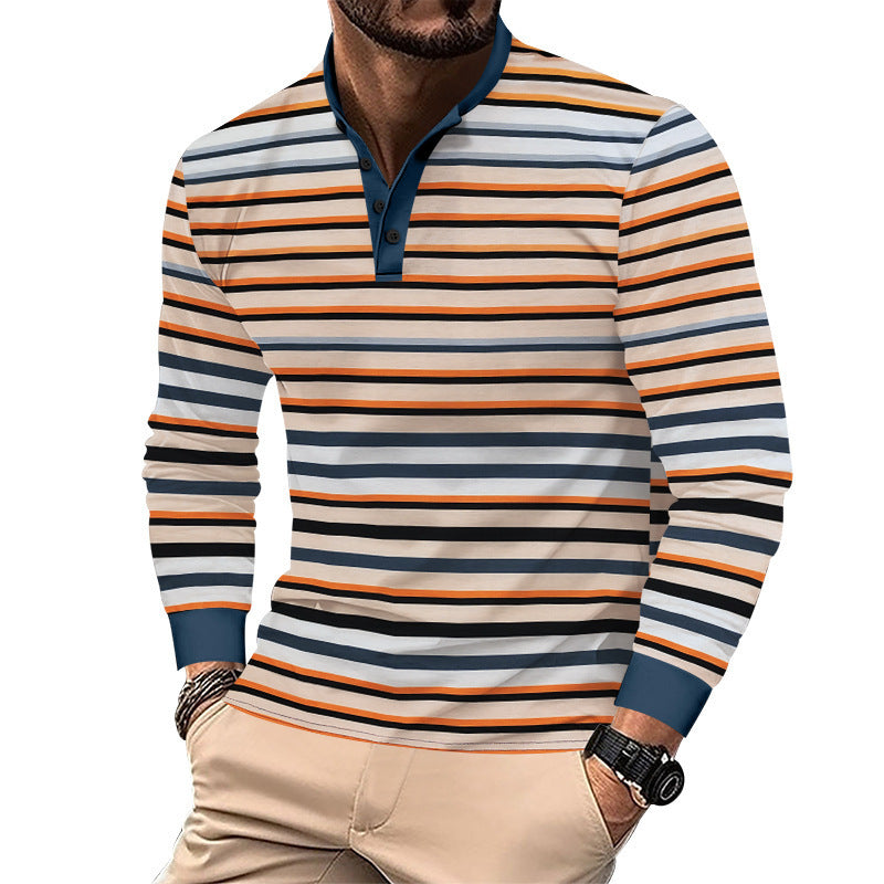 Men's long-sleeve shirt in an elegant striped look with a fashionable stand-up collar Lisslune