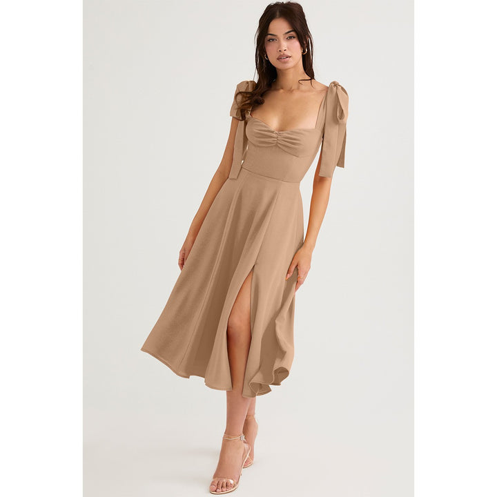 Women's maxi dress with adjustable straps and side slit Lune London