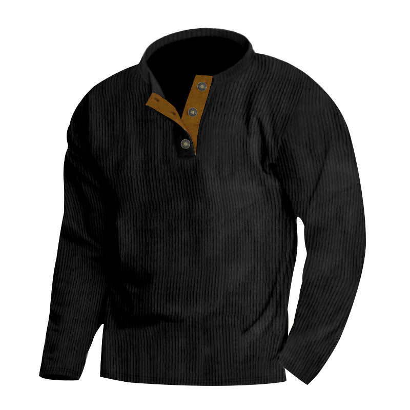Men's long-sleeve pullover with textured surface and elegant button placket Lisslune