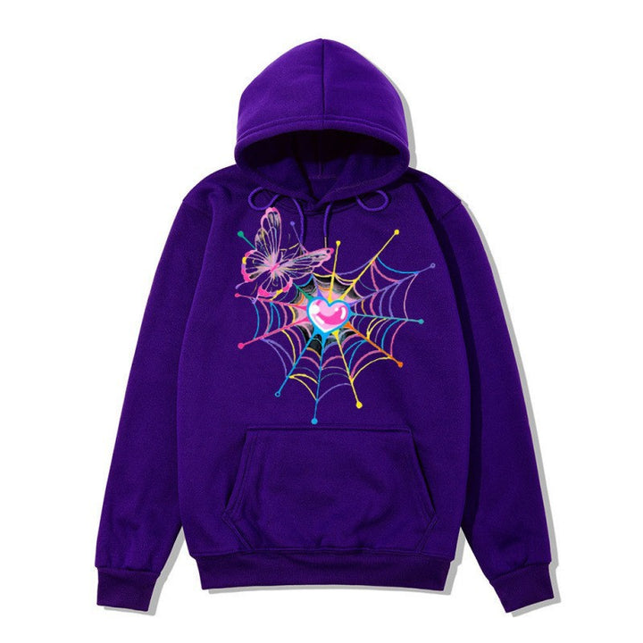 Women's hooded sweatshirt with artistic butterfly spiderweb motif Lisslune