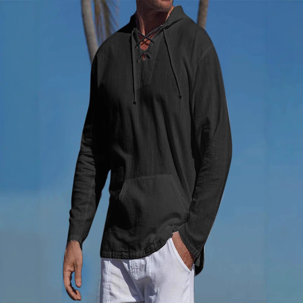 Men's long sleeve shirt with adjustable drawstring and practical kangaroo pocket Lisslune