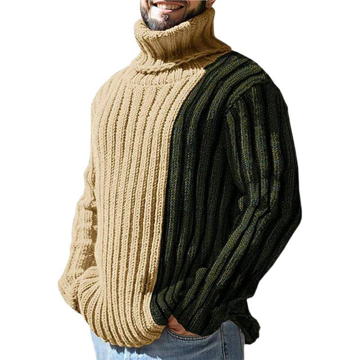 Men's knit sweater with modern stand-up collar and color-contrasting design Lisslune