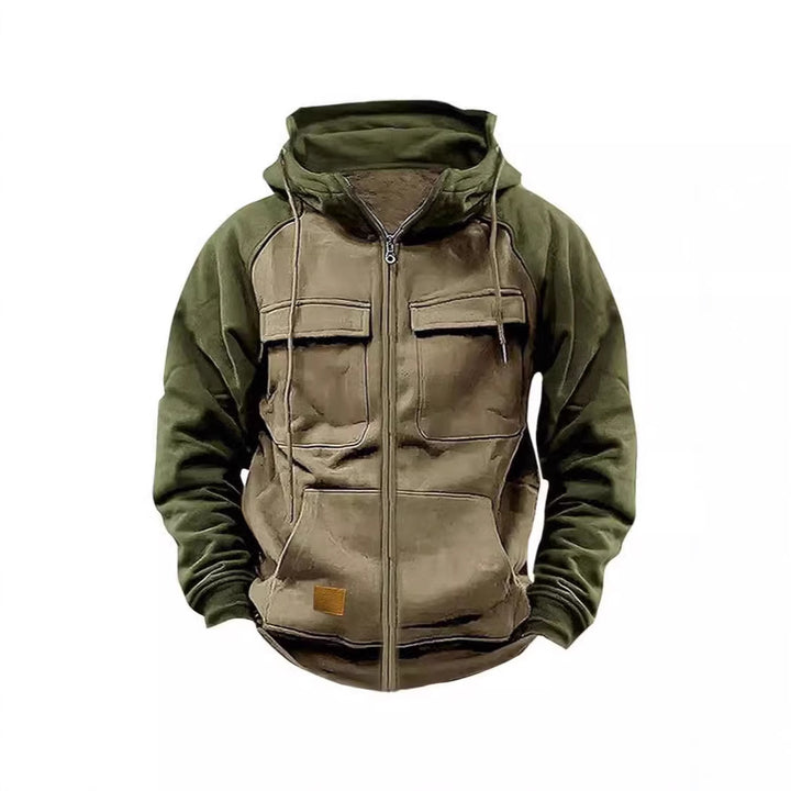 Men's hooded jacket with practical front utility pockets and high collar Lisslune