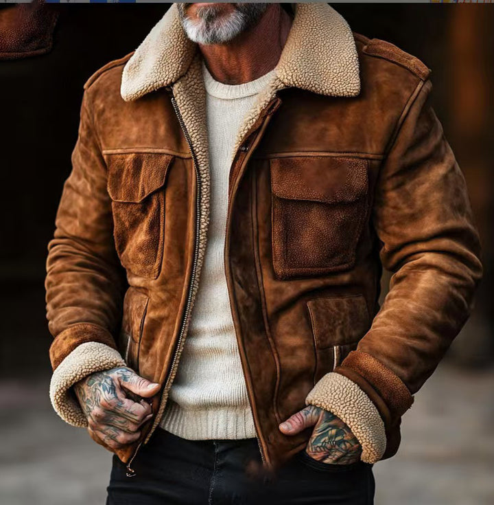 Men's leather jacket with warm Sherpa lining and practical pockets Lisslune