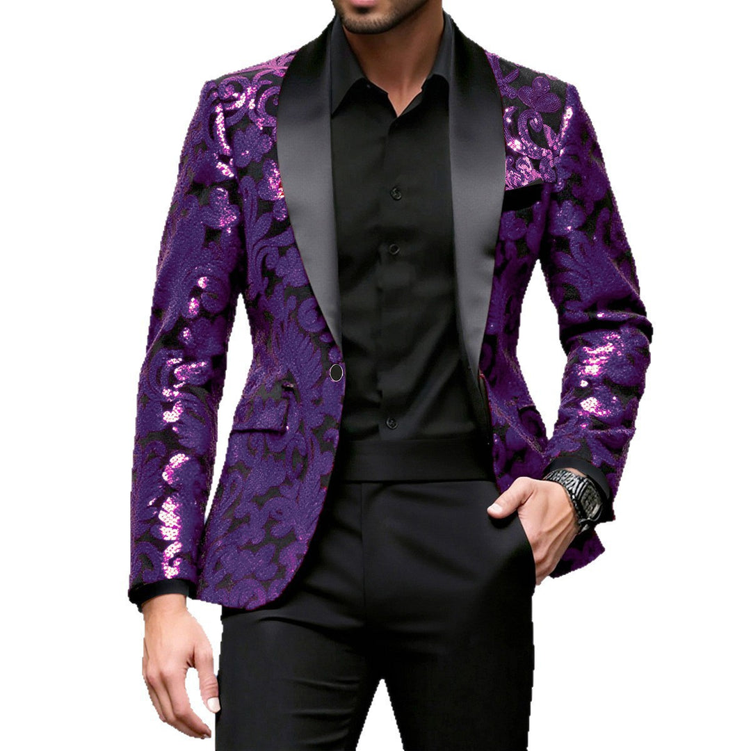 Men Sparkling Sequin Blazer with Floral Design Lisslune
