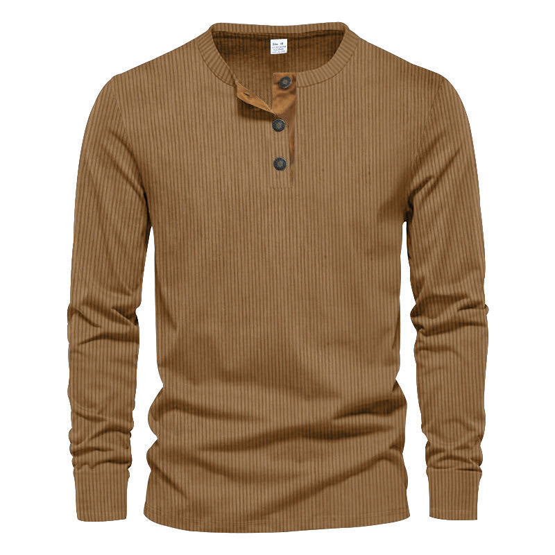 Men's long-sleeve shirt with textured ribbed look and fashionable button placket detail Lisslune
