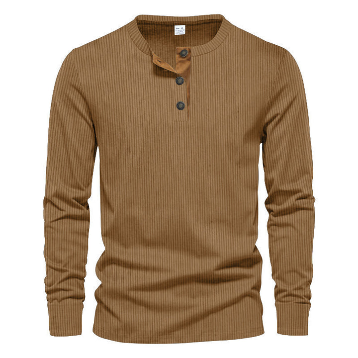 Men's long-sleeve shirt with textured ribbed look and fashionable button placket detail Lisslune
