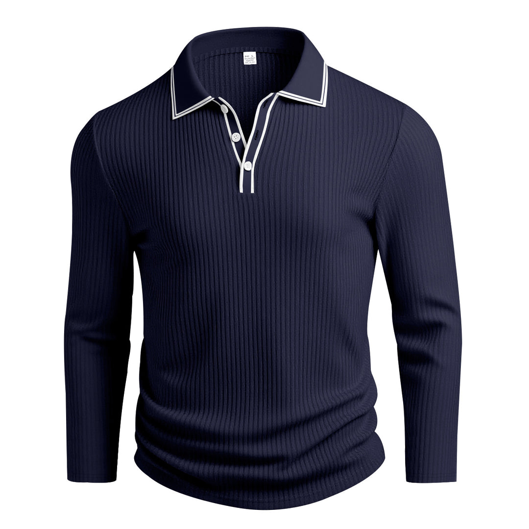Men's elegant long-sleeve polo shirt with stylish stand-up collar and textured surface Lisslune