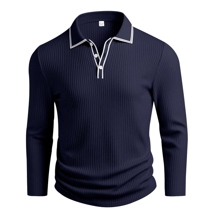 Men's elegant long-sleeve polo shirt with stylish stand-up collar and textured surface Lisslune