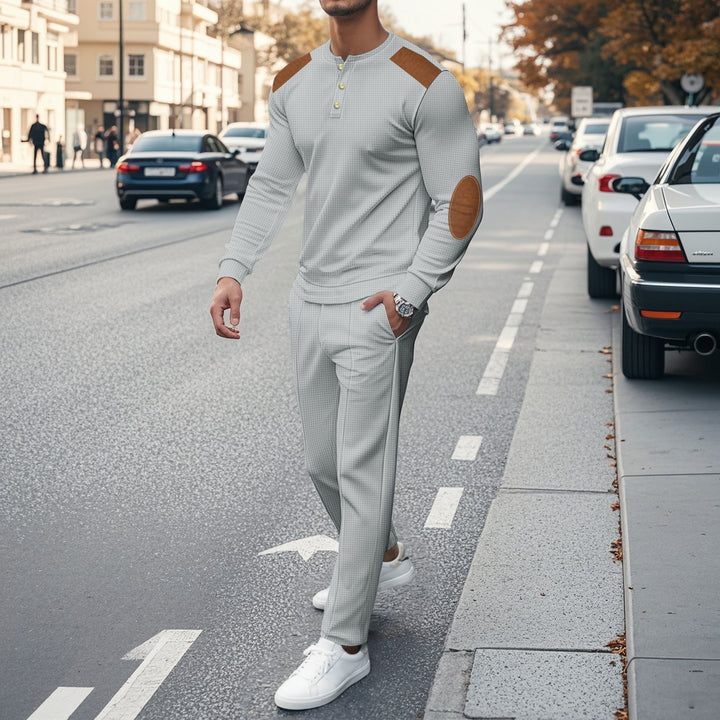 Men's stylish leisure set with practical buttons and leather applications Lisslune