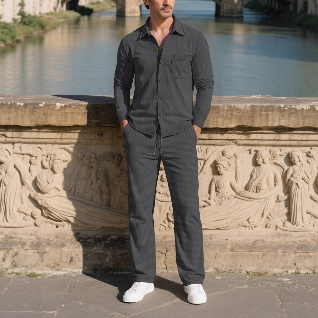 Men's stylish leisure suit set with comfortable cut and elegant button placket Lisslune