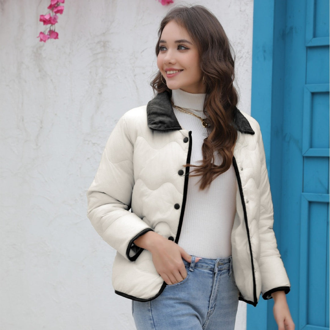Women's quilted jacket with elegant collar and structured surface
