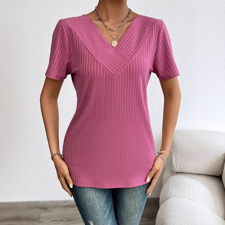 Women's casual V-neck shirt with flowing design and short sleeves Lisslune