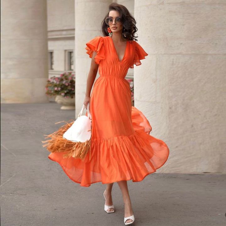 Women's midi dress with voluminous ruffles and flattering cut Lisslune