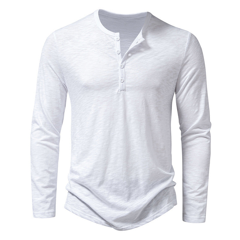 Men's Long Sleeve T-Shirt with Button Placket and Fashionable Stand-up Collar Lisslune