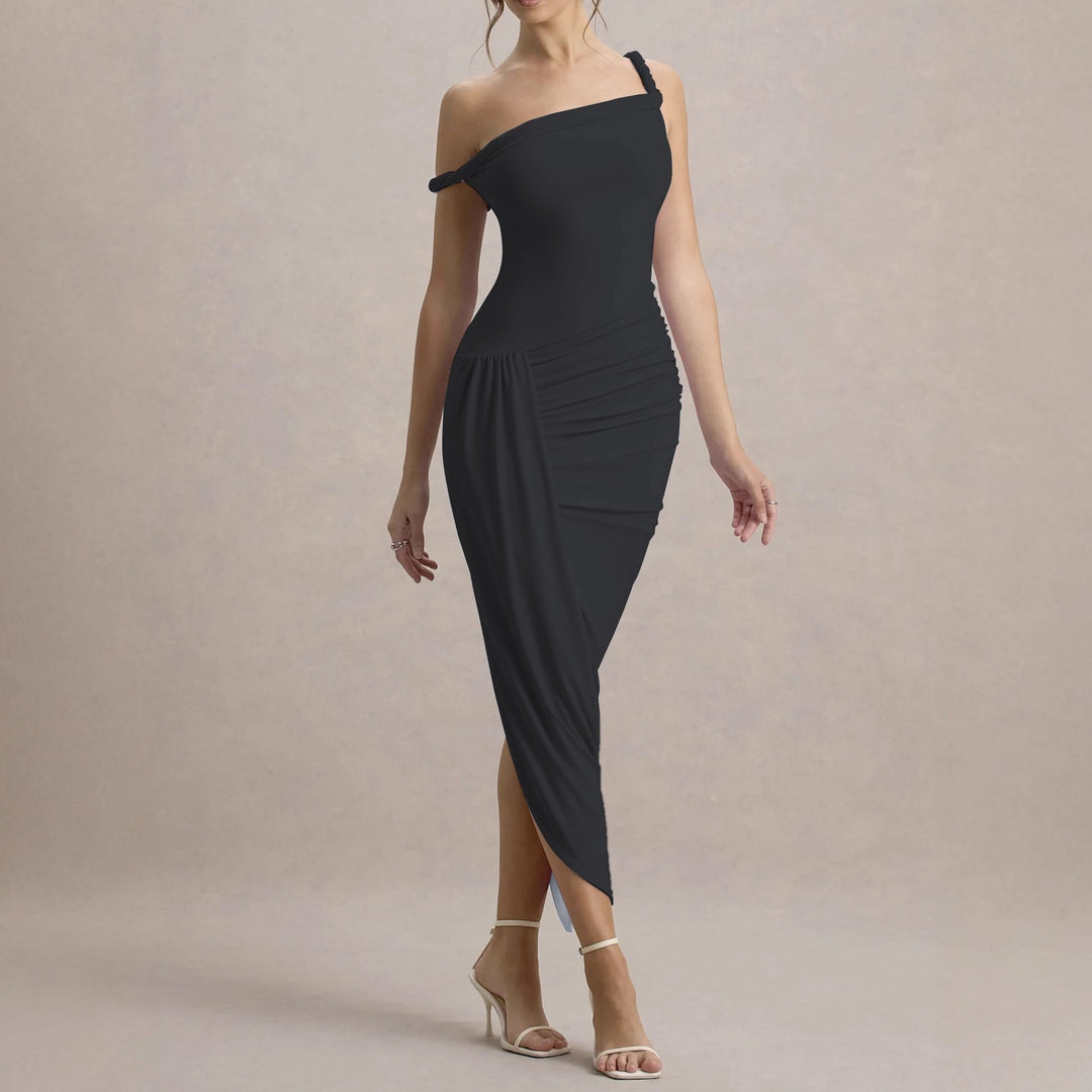 Damen elegantes asymmetrisches Maxikleid mit Raffungen Lisslune