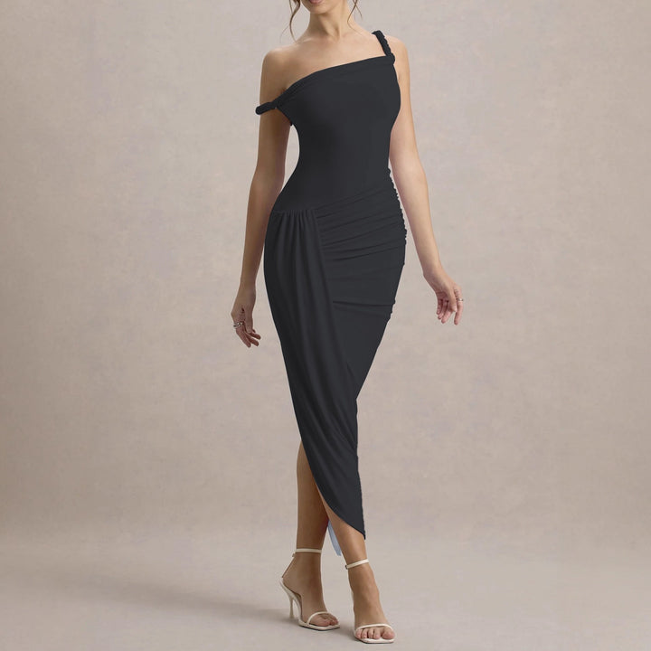 Damen elegantes asymmetrisches Maxikleid mit Raffungen Lisslune