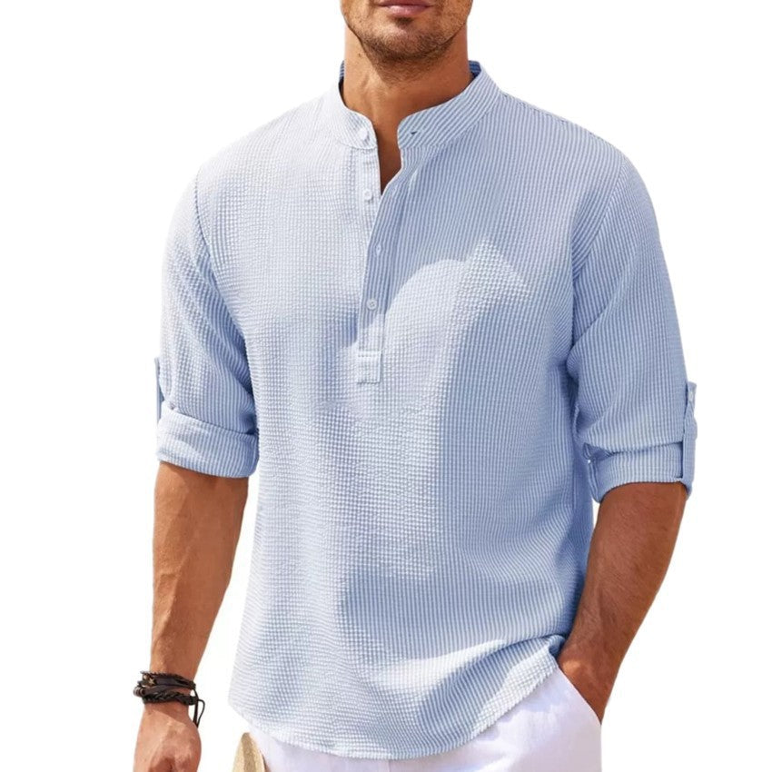 Men's long-sleeve shirt with textured surface and modern button placket Lisslune