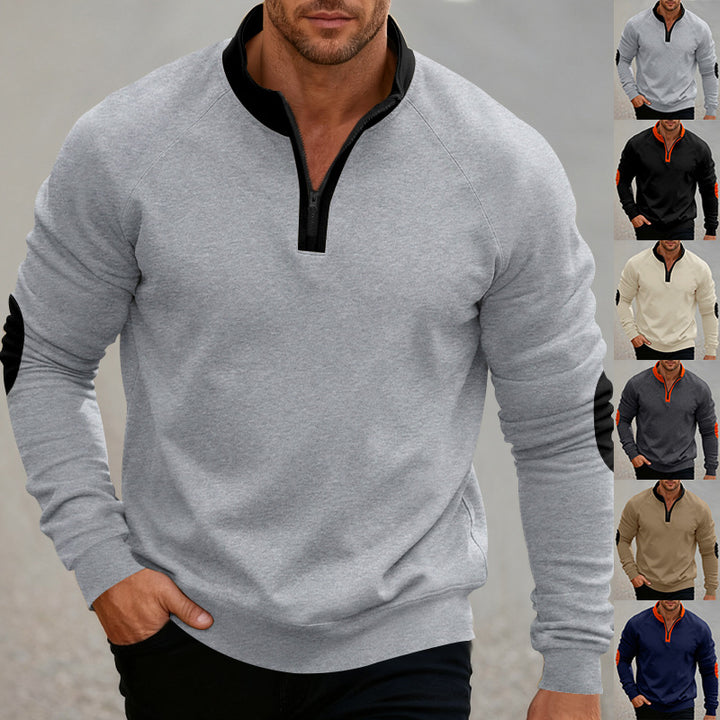 Men's sporty hoodie with short zipper and fashionable contrast elements Lisslune