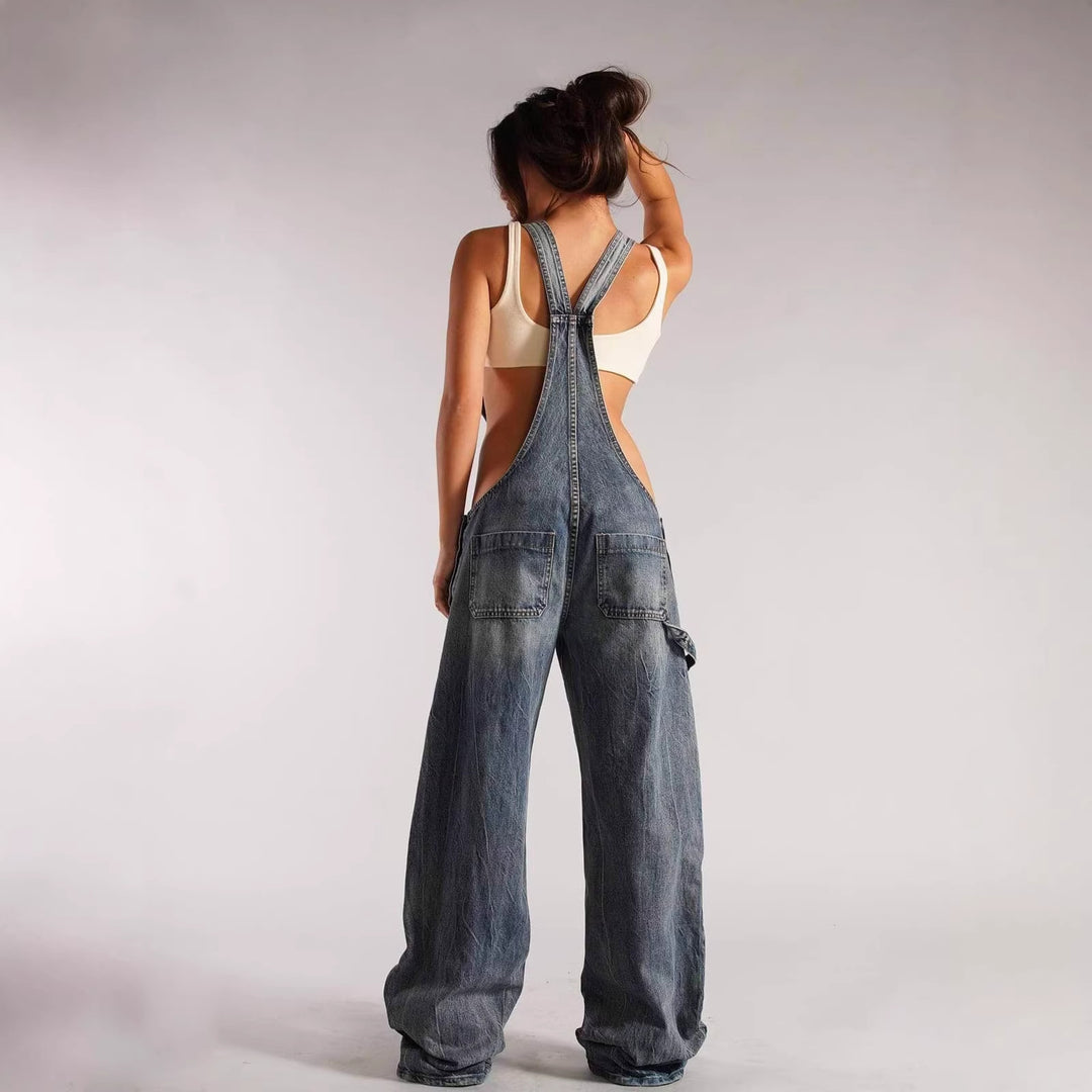 Women's casual denim overalls with oversized cut and practical pockets Lisslune