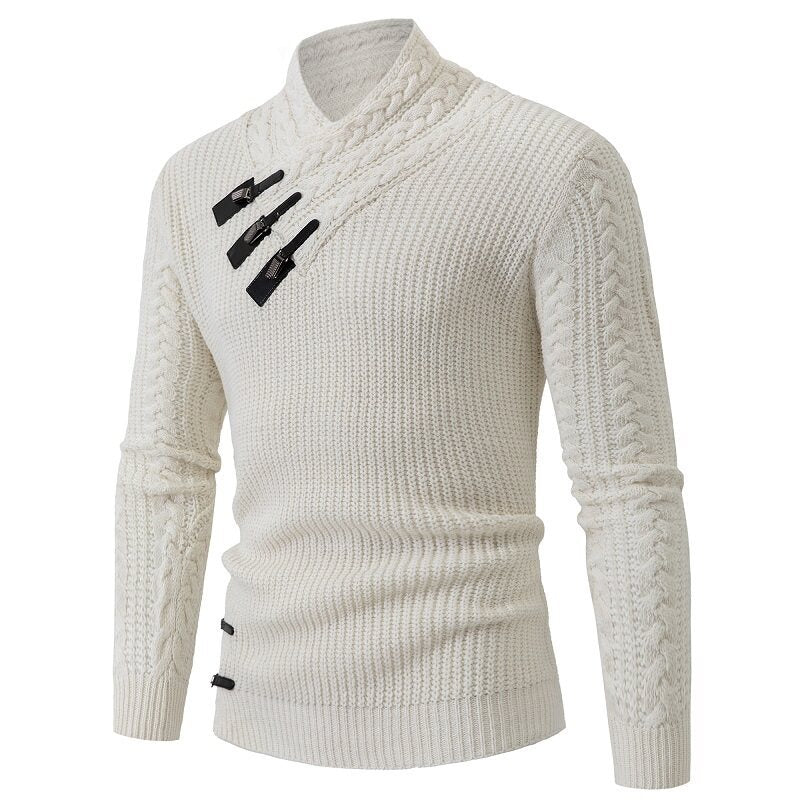 Men's knit sweater with elegant shawl collar and cable pattern Lisslune
