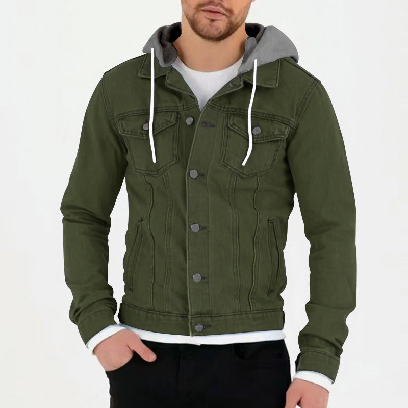 Men's denim jacket with snug hood and practical pocket design Lisslune