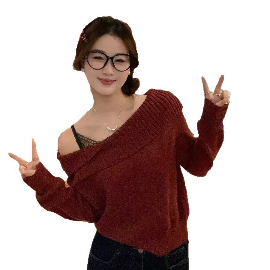 Women's casual knit pullover with off-shoulder design and modern ribbed details Lisslune
