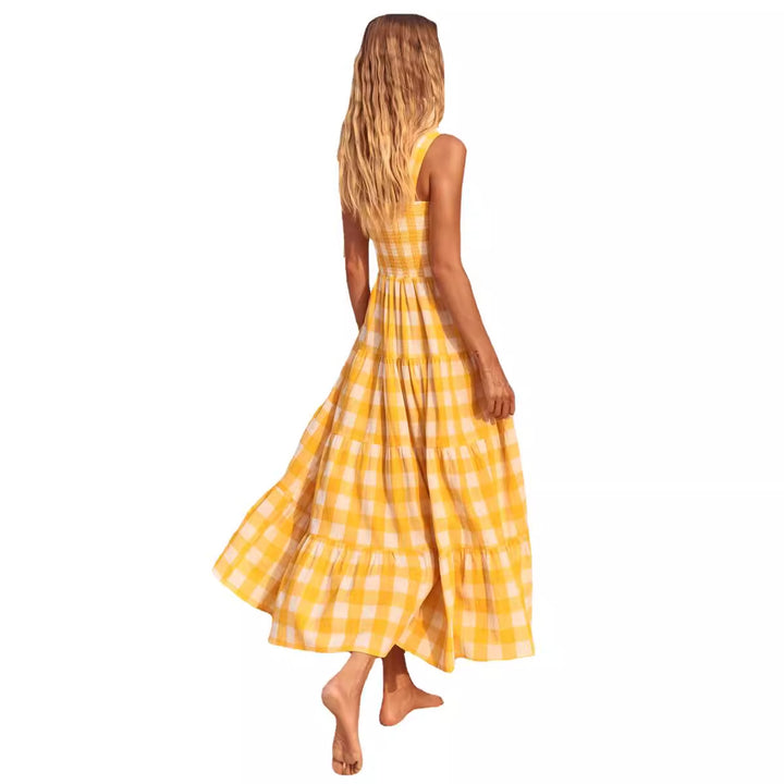 Ladies Summer Maxi Dress with Checked Design and Straps Lisslune