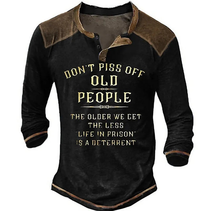 Men's Long Sleeve Henley T-Shirt with Creative Print and Stylish Button Closure Lisslune