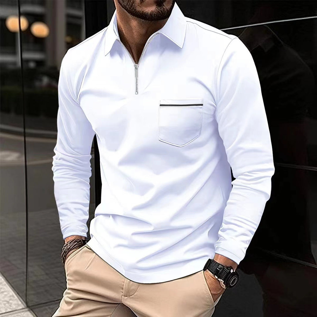 Men's Long Sleeve Shirt with Zipper and Chest Pocket Lisslune