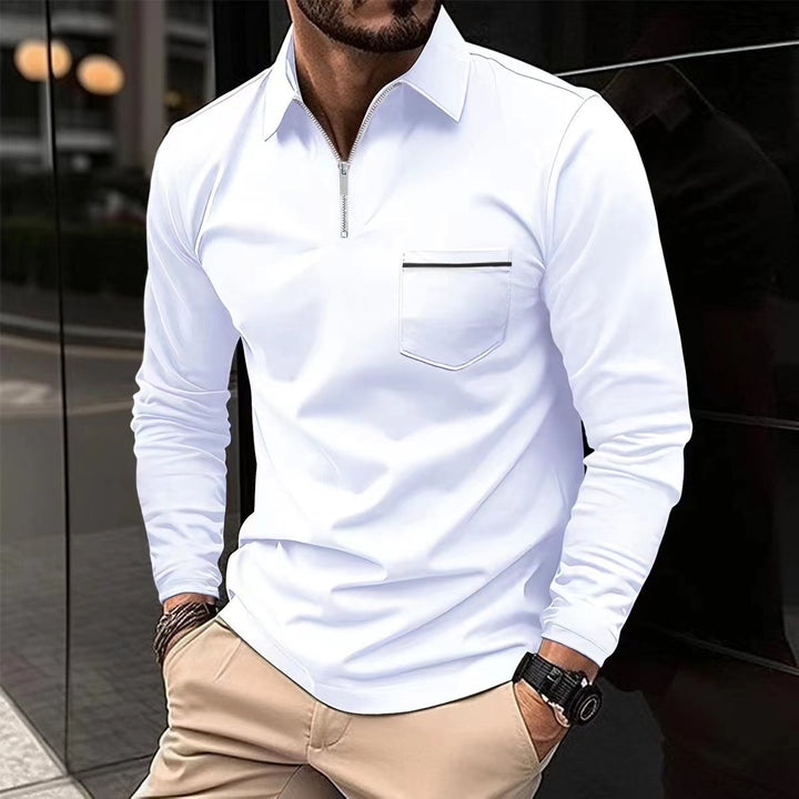Men's Long Sleeve Shirt with Zipper and Chest Pocket Lisslune
