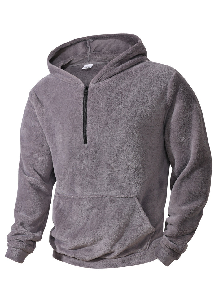Men's fleece hoodie with innovative half-length zipper Lisslune