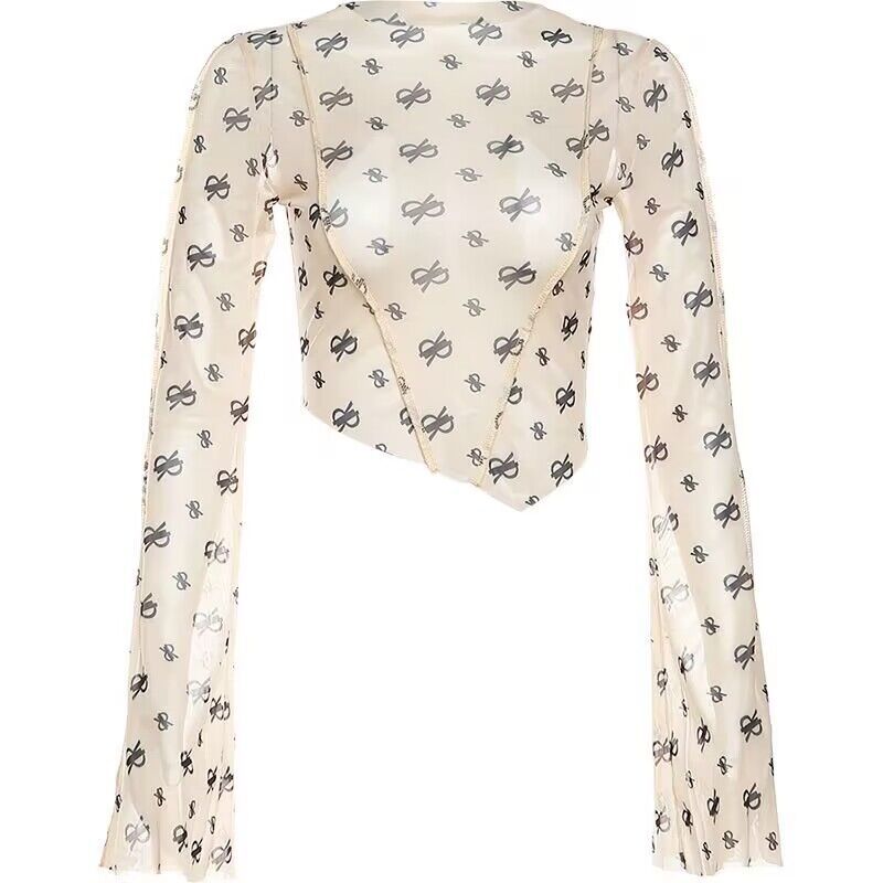 Women's Transparent Top with Long Sleeves and Delicate Pattern Lisslune