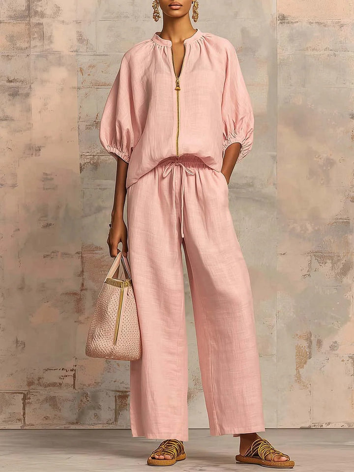 Ladies Airy Two-Piece with Modern Collar and Zipper Lisslune