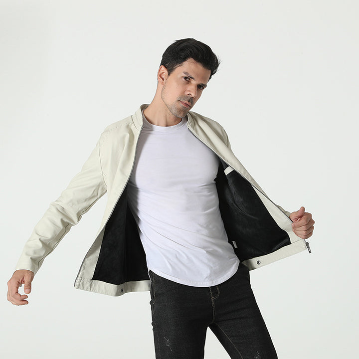 Men's stylish synthetic leather jacket with elastic collar Lisslune
