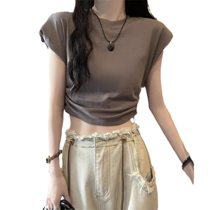 Women's Cropped T-Shirt with adjustable drawstring and trendy puff sleeves