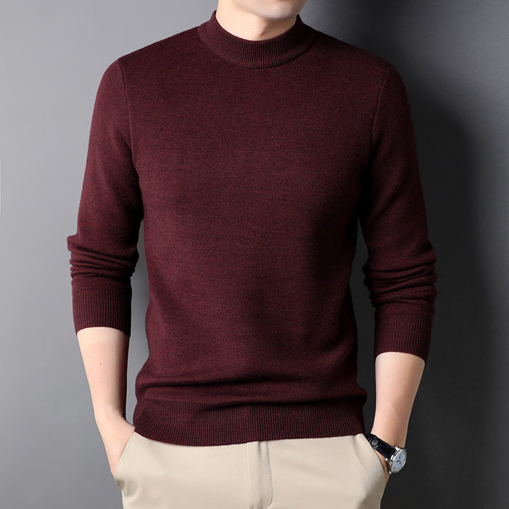 Men's Fine Knit Pullover with High Collar and Slim Fit Lisslune