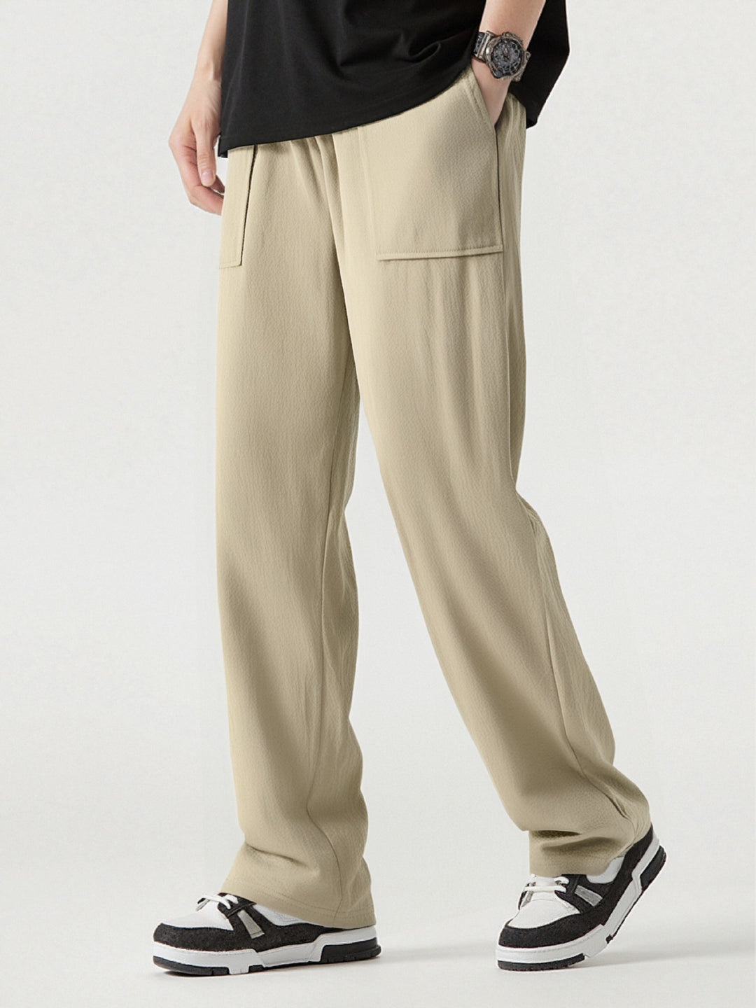 Men's Casual Cargo Pants with Practical Pockets and Elastic Waistband Lisslune