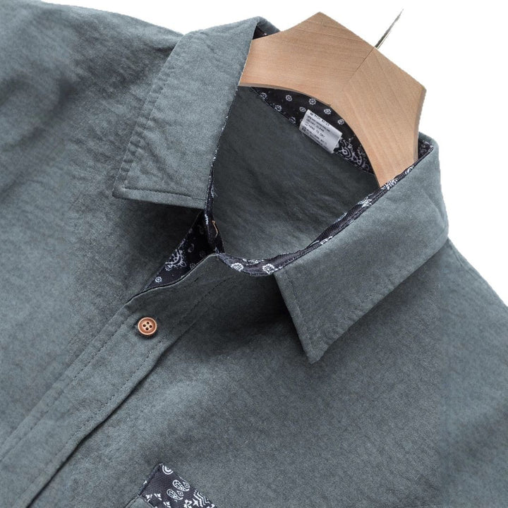Men's long sleeve shirt with textured material and fashionable collar Lisslune