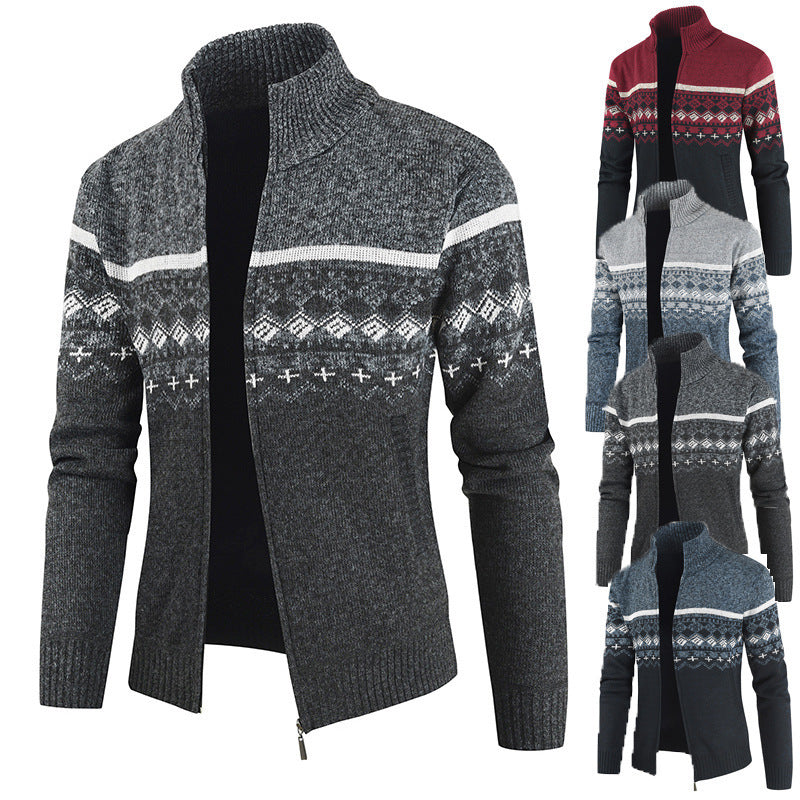 Men's fashionable cardigan with high collar and graphic pattern Lisslune