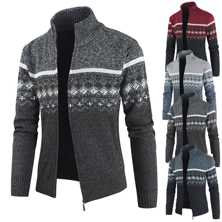 Men's fashionable cardigan with high collar and graphic pattern Lisslune