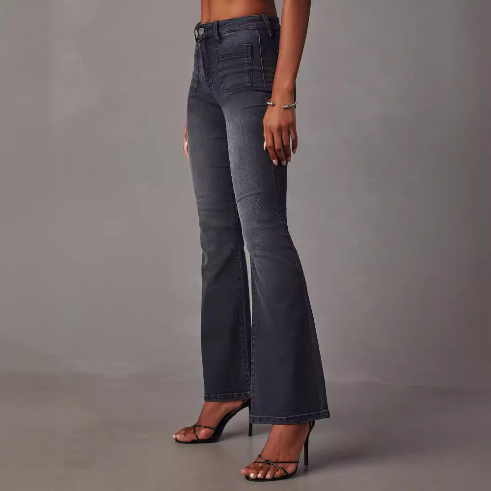 Women Flared Jeans with High Waist and Textured Denim Lisslune