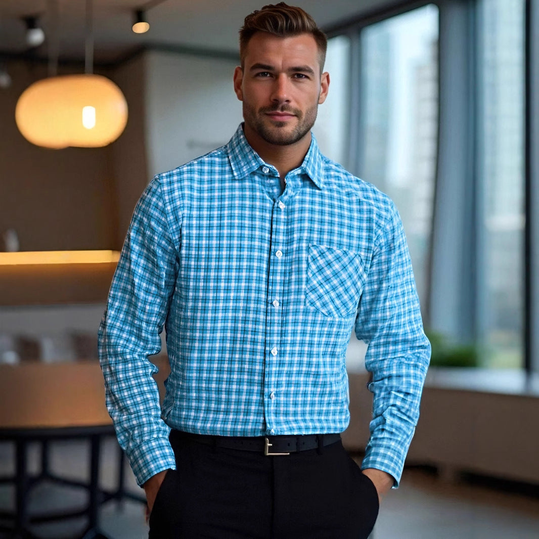 Men's flannel shirt with modern check pattern and chest pocket Lisslune