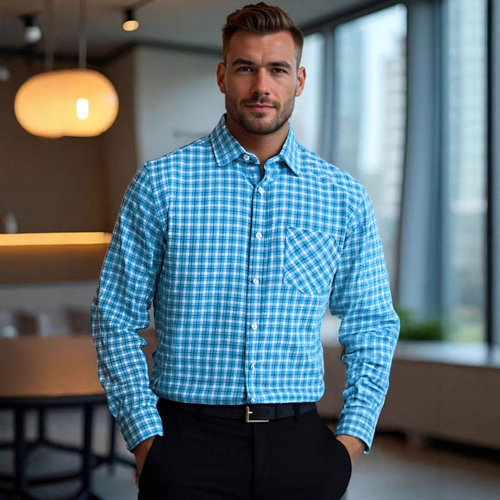 Men's flannel shirt with modern check pattern and chest pocket Lisslune